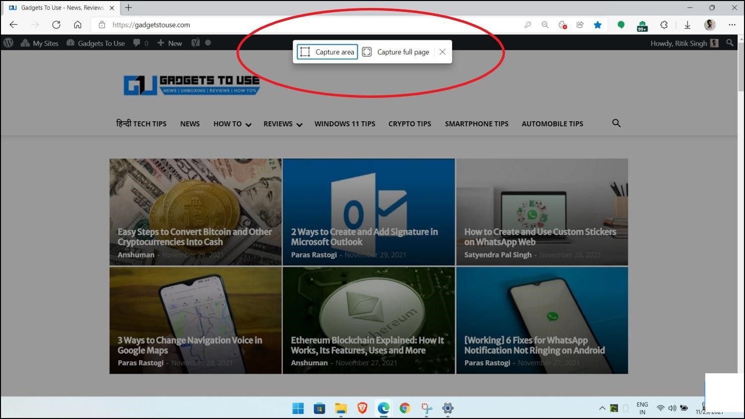 Capture Screenshot Using Web Capture in Edge